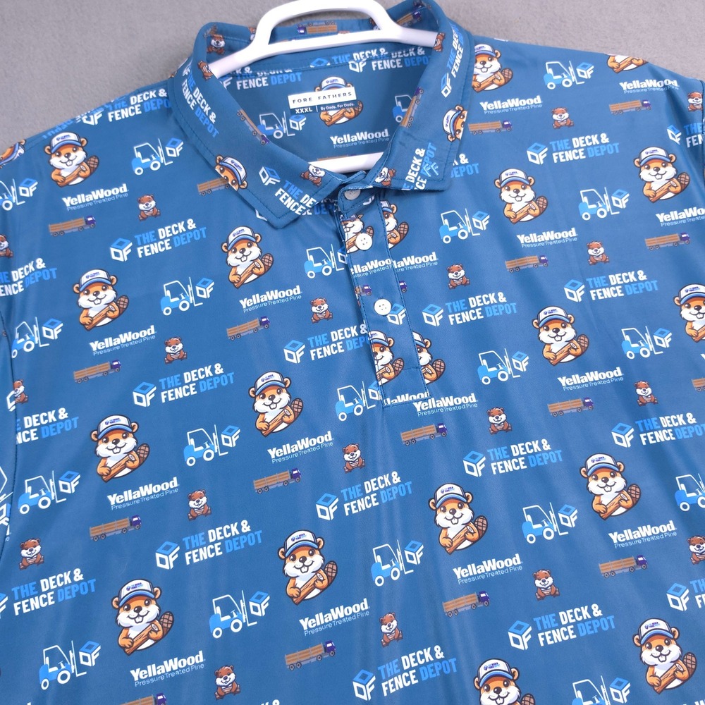 Fore Fathers Mens XXXL Blue YellaWood Novelty Beaver Golf Polo Shirt